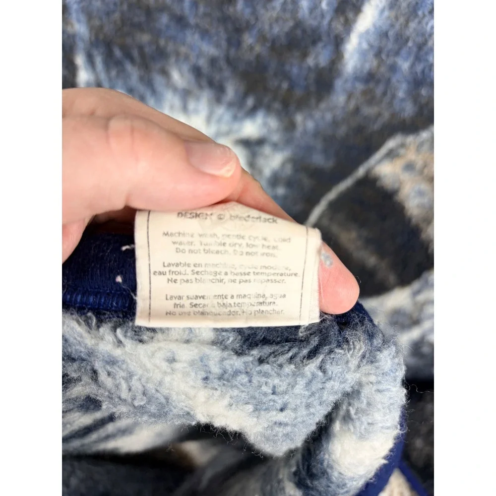 Vintage Biederlack Wolf Blanket Reversible Blue White Fleece Made in USA 56x74